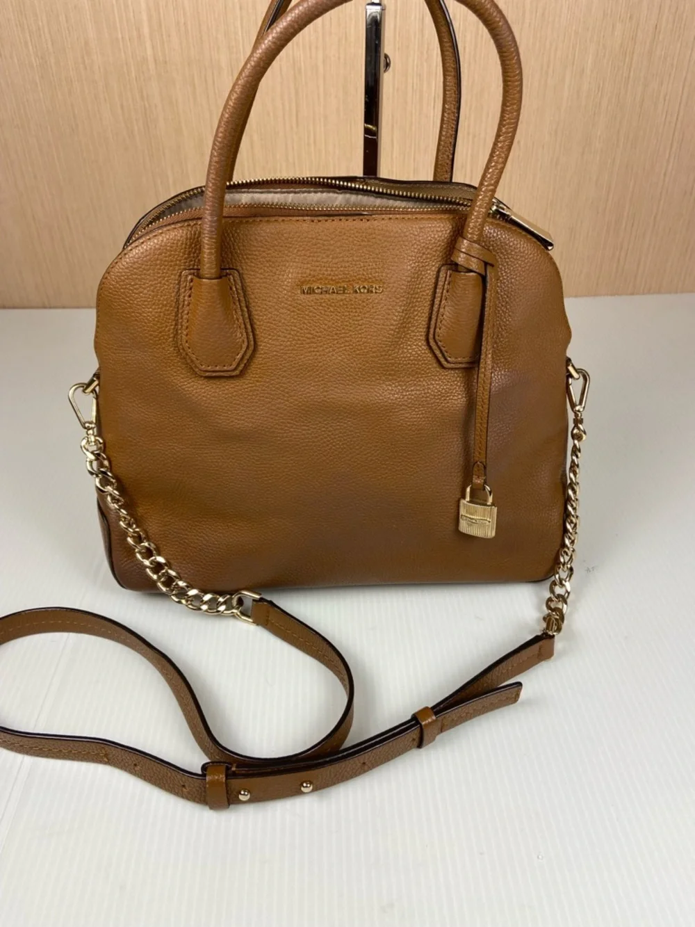 Michael Kors Mercer Medium Dome Satchel Luggage Pebbled Leather Crossbody Bag